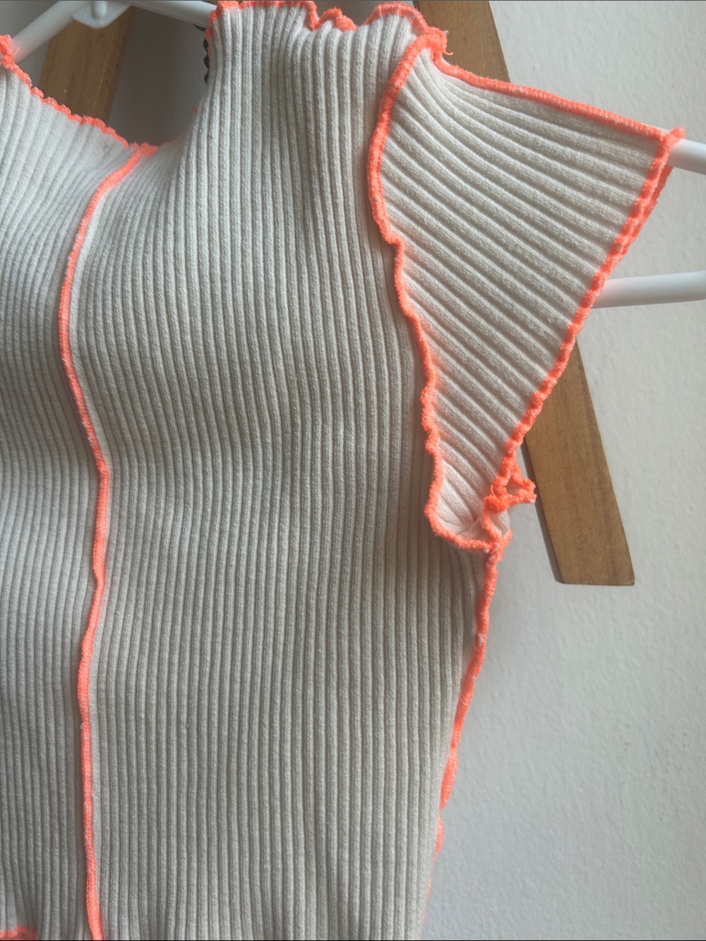 Cider Cream Ribbed Crop Top with Neon Orange Trim - Picture 6 of 7